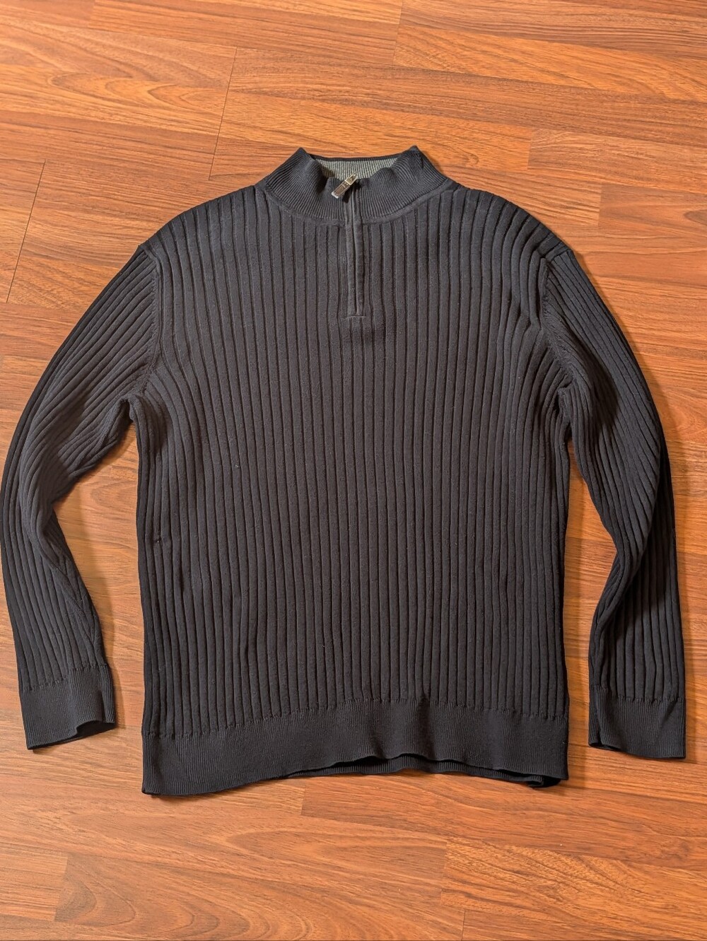 Tasso Elba Mens L Dark Navy Blue Ribbed Knit 1/4 Zip Sweater Cotton